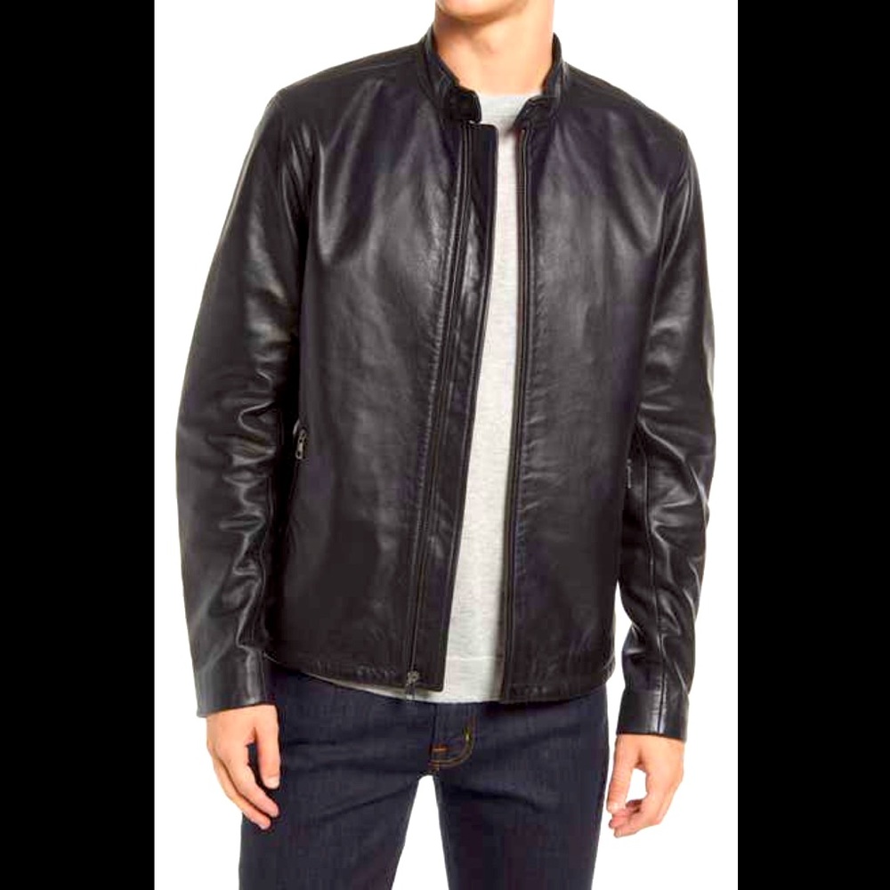 Nordstrom Leather Moto Jacket Mens Size L, Black